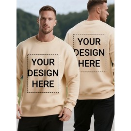 Men'S Custom Photo/Text Printed Fleece Hoodie - Personalized Photo/Text, Breathable Fleece Sweater, Large Size Vintage Style Crew Neck Long Sleeve, Loose Fit for Christmas Gifts, Team Uniforms & Casual Wear, Custom Photo/Text Printing
