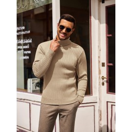 Plus Size Men'S Slim Fit Turtleneck Sweater Casual Warm Pullover Sweater Ribbed Sweater, Basic Style Top, Perfect for Fall/Winter Daily And Outdoor Wear