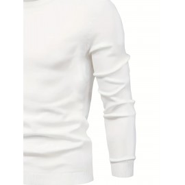 Men's Plus Size Geometric Pattern Crew Neck Sweater - Soft Stretch Pullover, All-Season Casual & Smart-Casual Long Sleeve Sweater, Regular Fit Machine Washable Top for Men, Versatile Streetwear & Formal Attire, PLUS SIZE