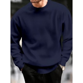 Men's Plus Size Geometric Pattern Crew Neck Sweater - Soft Stretch Pullover, All-Season Casual & Smart-Casual Long Sleeve Sweater, Regular Fit Machine Washable Top for Men, Versatile Streetwear & Formal Attire, PLUS SIZE