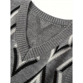 Men's Soft Beige/Brown/Argyle Sweater Vest - Slim Fit V-Neck Pullover, Knit Office & Formal Attire, Autumn/Winter Layering Piece for Business Casual or Casual Attire, Sophisticated Weave, Ribbed Texture, PLUS SIZE