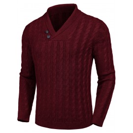 Men'S Shawl Collar Pullover Sweater Slim Fit Casual Button Cable Knit Sweaters, Plus Size