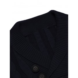 Men'S Shawl Collar Pullover Sweater Slim Fit Casual Button Cable Knit Sweaters, Plus Size