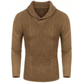 Men'S Shawl Collar Sweaters V-Neck Relaxed Fit Cable Pullovers, Plus Size