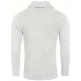 Men'S Shawl Collar Sweaters V-Neck Relaxed Fit Cable Pullovers, Plus Size