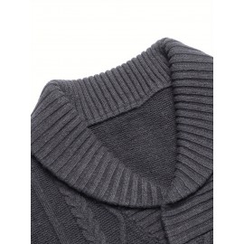Men'S Shawl Collar Sweaters V-Neck Relaxed Fit Cable Pullovers, Plus Size