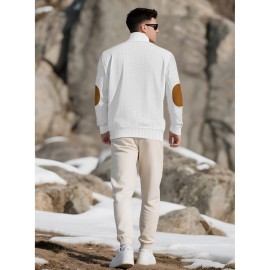 Men'S Jacquard Knit Sweatshirt for Autumn And Winter, Casual Outdoor Long Sleeve Pullover with Stand Collar, Plus Size