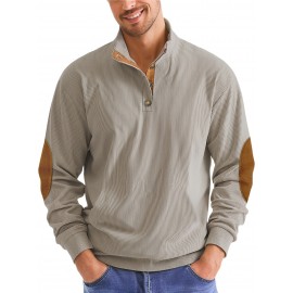 Men'S Corduroy Sweatshirt - Oversized Long Sleeve Pullover with Stand Collar, Green & Brown Striped Casual Sweater, All-Season Comfortable Loose Fit for Outdoor & Casual Attire, Plus Size Available, Easy Care (Ideal for Bowling & Casual Outfits)