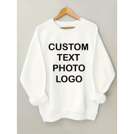 Men'S Custom Photo/Text/Logo Hoodie - Personalized All-Season Sweatshirt with Your Own Design, Loose Fit Round Neck, Durable Affordable Printed Sweater for Events, Promotional Gifts & Daily Wear - Custom Clothing Service, Plus Size Sweaters for Men