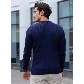 Plus Size Men's Sweater Winter Warm Cable Knit Pullover - Solid Color Round Neck Loose Fit Sweaters for Big & Tall, Casual Winter Wear, Machine Washable Cozy Sweaters for Cold Weather (European/American Styles), PLUS SIZE