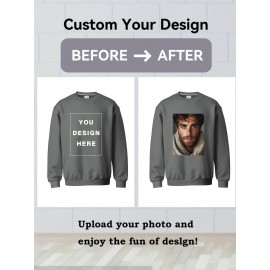 Men'S Heavyweight 12.35oz Personalized Sweater - Custom Text/Logo Printing, Loose Fit Crew Neck Long Sleeve, Soft Comfortable Casual & Formal Wear, Custom T-Shirt Design with Your Own Pattern, Ideal for Corporate Gifts, Events & Everyday Use - Durab