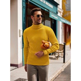 Men's Slim Fit Ribbed Turtleneck Sweater - Lightweight Knit Pullover for Fall/Winter, Casual Long Sleeve, Machine Washable, Solid Color, Comfortable Casual Attire, PLUS SIZE