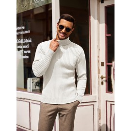 Men's Slim Fit Ribbed Turtleneck Sweater - Lightweight Knit Pullover for Fall/Winter, Casual Long Sleeve, Machine Washable, Solid Color, Comfortable Casual Attire, PLUS SIZE
