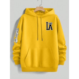 Men's Casual Hooded Sweater with Logo & 1985 Print - Oversized Brown Hoodie, Loose Fit Long Sleeve Pullover, Vintage Lettering, Machine Washable for Spring/Fall Layering (No Transparency), PLUS SIZE