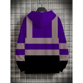 Men's Neon Green/Orange/Gray Full-Zip Hooded Jacket - Heavy-Duty Zipper Closure, Loose-Fit Casual Coat for Gym, Hiking & Urban Streetwear - Machine Washable Spring/Fall Outerwear with Hood (Neck Collar) - -First Color Block Design, PLUS SIZE