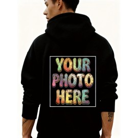 Customizable Men'S Hoodie - Personalized Front & Back Printing with Your Photo/Text/Logo - Soft Pullover Sweatshirt, Loose Fit Hooded Sweatshirt with Pockets, Durable Fabric for Corporate Branding, Birthday Gifts & Streetwear - Custom Graphic Design