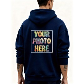 Customizable Men'S Hoodie - Personalized Front & Back Printing with Your Photo/Text/Logo - Soft Pullover Sweatshirt, Loose Fit Hooded Sweatshirt with Pockets, Durable Fabric for Corporate Branding, Birthday Gifts & Streetwear - Custom Graphic Design