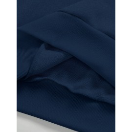 Men's Bird Logo Print Crew Neck Sweatshirt - White Bird Logo on Dark Blue, Casual Long Sleeve Pullover, Minimalist Sweater for Gym, Office & Casual Attire, Versatile Sportswear & Smart-Casual Outfit Essential, PLUS SIZE