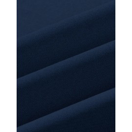 Men's Bird Logo Print Crew Neck Sweatshirt - White Bird Logo on Dark Blue, Casual Long Sleeve Pullover, Minimalist Sweater for Gym, Office & Casual Attire, Versatile Sportswear & Smart-Casual Outfit Essential, PLUS SIZE