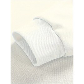 Men's Bird Logo Print Crew Neck Sweatshirt - White Bird Logo on Dark Blue, Casual Long Sleeve Pullover, Minimalist Sweater for Gym, Office & Casual Attire, Versatile Sportswear & Smart-Casual Outfit Essential, PLUS SIZE