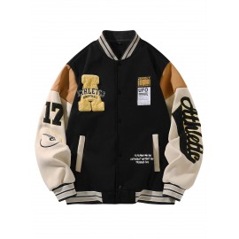 Men's Vintage Varsity Jacket with Number 17 & Team Logo - Plus Size Baseball Coat, Retro School Team Uniform, Machine Washable, Autumn Winter Casual Streetwear, Christmas Gift for Him, PLUS SIZE