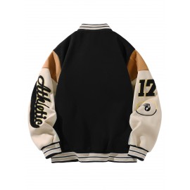 Men's Vintage Varsity Jacket with Number 17 & Team Logo - Plus Size Baseball Coat, Retro School Team Uniform, Machine Washable, Autumn Winter Casual Streetwear, Christmas Gift for Him, PLUS SIZE
