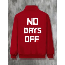 Plus Size NO DAYS OFF College Style Comfy Stand Collar Jacket - Slightly Stretch Stylish Zip Up For Autumn & Winter