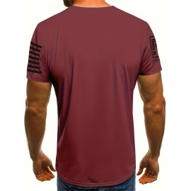 Men's Patriotic 3D Skull Print T-Shirt, Oversized Royal Blue Casual Summer Top with American Flag Design, Crew Neck Short Sleeve- Ideal Valentine's Day Gift for Boyfriend, Skull American Flag Clothing, Large Size, PLUS SIZE