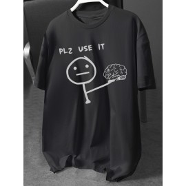 Plus Size Men's Short Sleeve T-Shirt Street Style, Funny Creative Doodle 