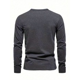 [Soft Plus Size T-Shirts] 4pcs Men's Plus Size Long Sleeve T-Shirt Set - Soft & Comfortable, 95% Polyester 5% Spandex, Solid Color, Round Neck, Casual Style, Perfect for Fall, Daily Wear