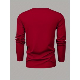 [Soft Plus Size T-Shirts] 4pcs Men's Plus Size Long Sleeve T-Shirt Set - Soft & Comfortable, 95% Polyester 5% Spandex, Solid Color, Round Neck, Casual Style, Perfect for Fall, Daily Wear