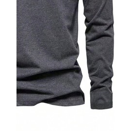 [Soft Plus Size T-Shirts] 4pcs Men's Plus Size Long Sleeve T-Shirt Set - Soft & Comfortable, 95% Polyester 5% Spandex, Solid Color, Round Neck, Casual Style, Perfect for Fall, Daily Wear