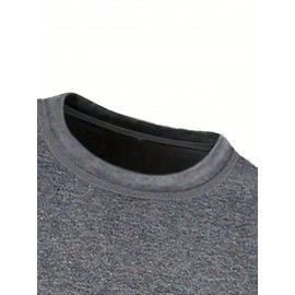 [Soft Plus Size T-Shirts] 4pcs Men's Plus Size Long Sleeve T-Shirt Set - Soft & Comfortable, 95% Polyester 5% Spandex, Solid Color, Round Neck, Casual Style, Perfect for Fall, Daily Wear