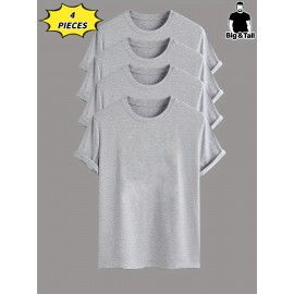4pcs Men'S Plus Size Casual T-Shirts - Soft Polyester-Spandex Blend, Breathable & Comfortable, Solid Color Short Sleeve Round Neck Tees for Casual Attire, Back-to-School Essentials, 95% Polyester 5% Spandex, Regular Fit, Versatile Clothing, Minimalist Design, Stretchy Fabric, Everyday Essentials, Simple Style, Durable Construction, Basic Tee, College Students, PLUS SIZE, Soft Tee, Casual Shirt, Minimalist Clothing, Durable Fiber, Sporty Tee, Oversized Tee, Active Lifestyle, Versatile