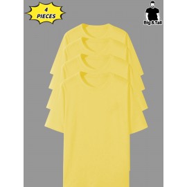 4pcs Men'S Plus Size Casual T-Shirts - Soft Polyester-Spandex Blend, Breathable & Comfortable, Solid Color Short Sleeve Round Neck Tees for Casual Attire, Back-to-School Essentials, 95% Polyester 5% Spandex, Regular Fit, Versatile Clothing, Minimalist Design, Stretchy Fabric, Everyday Essentials, Simple Style, Durable Construction, Basic Tee, College Students, PLUS SIZE, Soft Tee, Casual Shirt, Minimalist Clothing, Durable Fiber, Sporty Tee, Oversized Tee, Active Lifestyle, Versatile