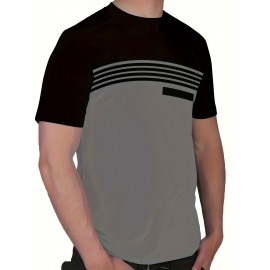 3pcs Men'S Casual Crew Neck Short Sleeve T-Shirts- Light Gray with White Horizontal Stripes, Regular Fit, Slight Stretch Fabric, Stylish Black Watch Accessories, Casual Attire|Striped Tee|Stretchy Fabric, Everyday Outfit, Versatile Clothing, Minimalist Design, Modern Casual, Durable Construction, Breathable Fabric, Basic Tee, Striped Shirt, Plus Size, Men T Shirt High Quality, Men Plus Size Clothing, Big And Tall Men Clothing, Men Big And Tall Clothing, Big And Tall Graphic Tee, Plus