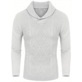Men'S Shawl Collar Sweaters V-Neck Relaxed Fit Cable Pullovers, Plus Size