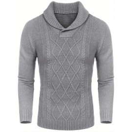 Men'S Shawl Collar Sweaters V-Neck Relaxed Fit Cable Pullovers, Plus Size