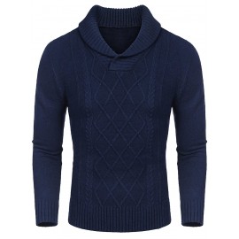 Men'S Shawl Collar Sweaters V-Neck Relaxed Fit Cable Pullovers, Plus Size