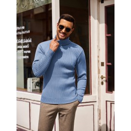 Men's Slim Fit Ribbed Turtleneck Sweater - Lightweight Knit Pullover for Fall/Winter, Casual Long Sleeve, Machine Washable, Solid Color, Comfortable Casual Attire, PLUS SIZE
