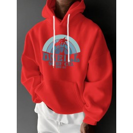Men'S Oversized Fleece-Lined Hooded Sweatshirt with Surf & Beach Graphic Print - 100% Micro-Elastic Knit, Kangaroo Pocket, Surfing Surf Co. Design, Surfing-Themed Casual Pullover for Surfing, Beachwear & Everyday Comfort (Large Size) - Ideal Gift fo