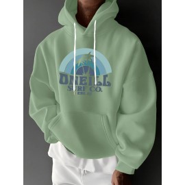 Men'S Oversized Fleece-Lined Hooded Sweatshirt with Surf & Beach Graphic Print - 100% Micro-Elastic Knit, Kangaroo Pocket, Surfing Surf Co. Design, Surfing-Themed Casual Pullover for Surfing, Beachwear & Everyday Comfort (Large Size) - Ideal Gift fo