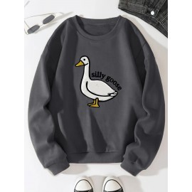 Men'S Loose Fit Sweatshirt - White Pullover with Minimalist Graphic, Soft Polyester Long Sleeve Shirt for Everyday & Formal Wear, Machine Washable Winter Sweater for Men, Sweater, Casual Wear, Korean Fashion, Durable Construction, Printed Top, Streetwear Lovers, PLUS SIZE