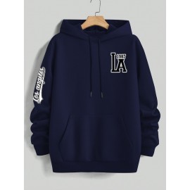 Men's Casual Hooded Sweater with Logo & 1985 Print - Oversized Brown Hoodie, Loose Fit Long Sleeve Pullover, Vintage Lettering, Machine Washable for Spring/Fall Layering (No Transparency), PLUS SIZE