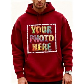 Customizable Men'S Hoodie - Personalized Front & Back Printing with Your Photo/Text/Logo - Soft Pullover Sweatshirt, Loose Fit Hooded Sweatshirt with Pockets, Durable Fabric for Corporate Branding, Birthday Gifts & Streetwear - Custom Graphic Design