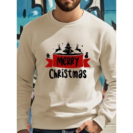 Men's Christmas Tree Print Sweatshirt - Long Sleeve Crew Neck Casual Pullover with Merry Christmas Lettering & Snowflake Design, Purple Red/Green Holiday Sweater for Spring/Autumn, Festive Winter Party Outfit, PLUS SIZE