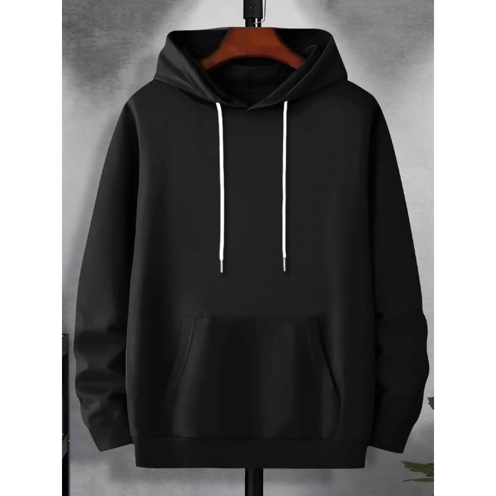 Men'S Plus Size Hoodie - Navy Pullover Sweatshirt, Regular Fit Long Sleeve Hooded Sweater for Everyday & Formal Wear, Soft Knit Fabric with Slight Stretch - Big & Tall Friendly