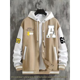 Men's Large Size Baseball Jacket A-69 Letter Print (A for Alpha, 69 for Number 6 & 9) - Plus Size Outerwear with Snap Closure & Pockets, Machine-Washable Polyester Spring/Fall Winter Casual Wear - Christmas Gift for Big & Tall Men, PLUS SIZE