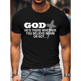 [Plus Size Crew Neck Tee] Men's Plus Size Crew Neck T-Shirts | Casual Polyester Knit Fabric with Slogan Print | Medium Stretch | Regular Fit | All-Season Adult Tops with Alphabet Pattern