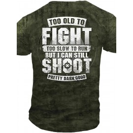Men's Bold Graphic T-Shirt - Funny Shooting Sports Saying Back Print - Dark Olive Green Crew Neck Tee - Stretch Fabric Casual Shirt for Everyday & Weekend Outfits - Machine Washable Adult Sizes, Relaxed Style, Statement Design, Comfortable Fit, Short Sleeve Top, Humor Lovers, PLUS SIZE